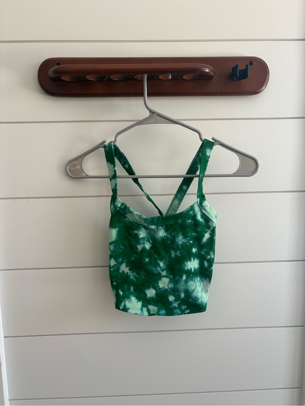 Free People Green Tie-Dye Crop Tank Top with Crisscross Straps